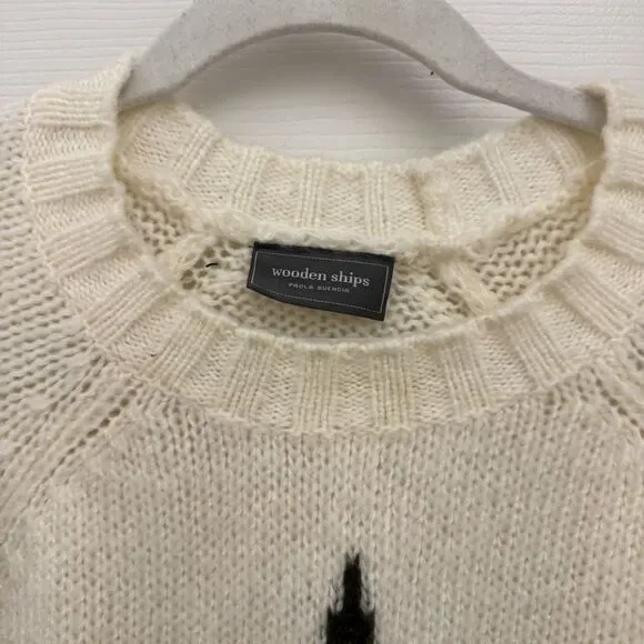 Wooden Ships Camouflage Star Icon Sweater Size Medium Large Cream Mohair Wool - Picture 4 of 6
